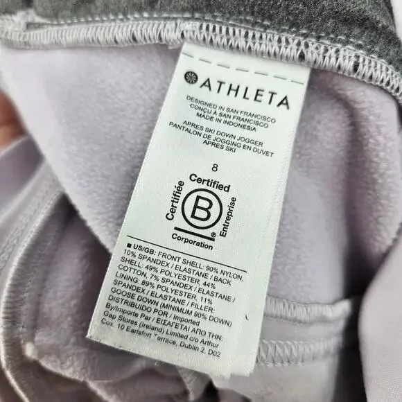 ATHLETA Apres Ski Down Jogger Pants Purple Quilted Pockets Pull On Lined Size 8 - Picture 7 of 7